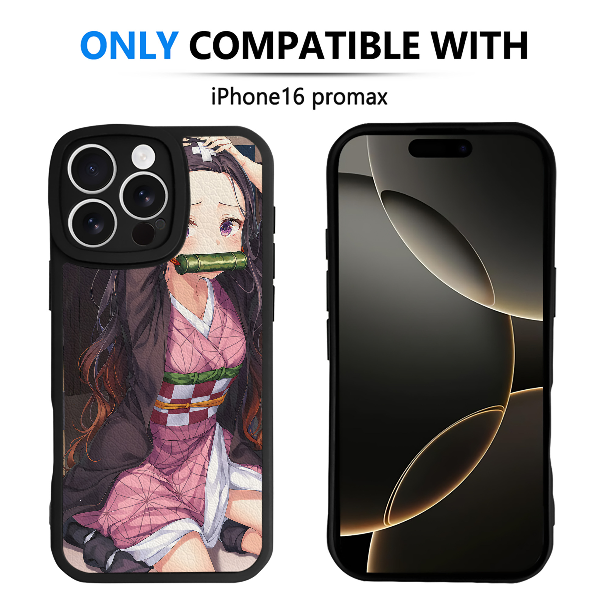 （画像用） 鬼滅の刃（きめつのやいば）竈門 禰󠄀豆子／かまど ねずこ Kamado Nezuko 【iPhone 16シリーズ対応】シリコンスマホケース（レザー調） 材質：シリコン